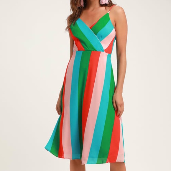 Lulus Dresses & Skirts - Lulu’s GREEN MULTI-STRIPED MIDI DRESS (never-worn)